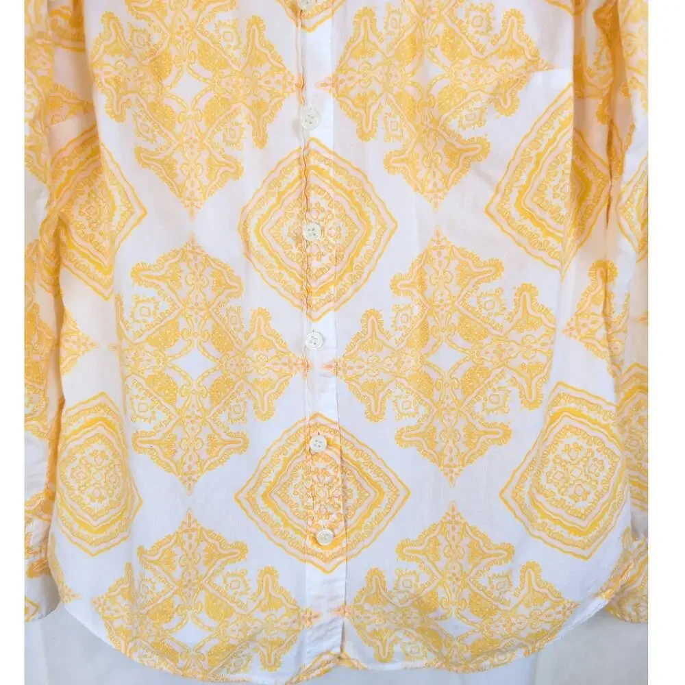 J.Crew The Perfect Shirt cotton diamond paisley button up Size S Yellow Retro